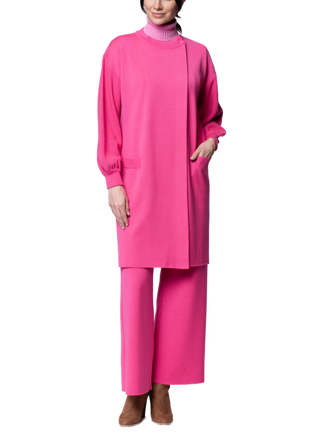 Lora Flat-Knit Car Coat, Barbie Pink