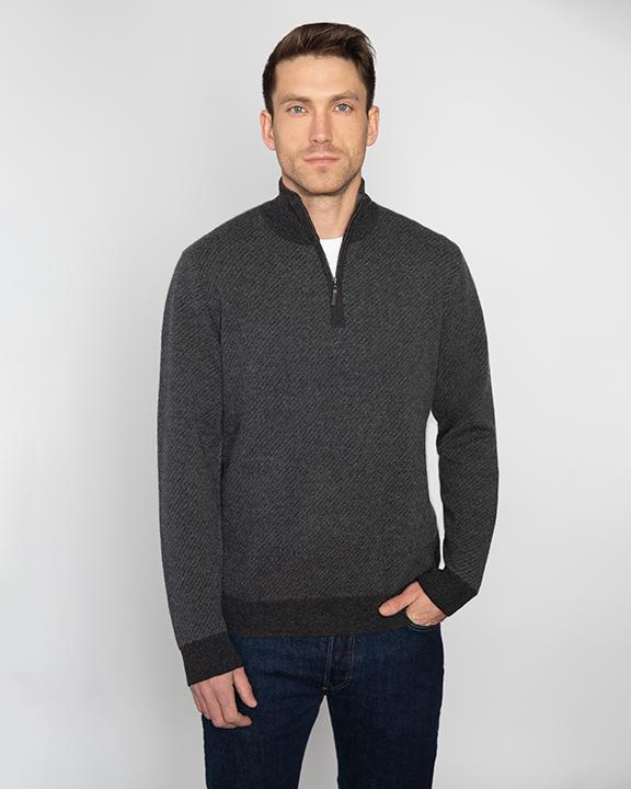 Diagonal Jacquard Qtr Zip Mock