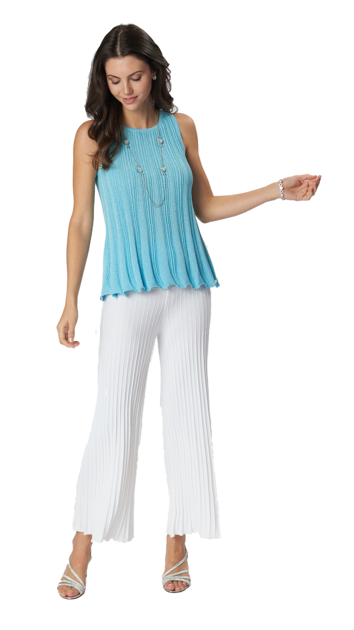 Molly Shimmer Sleeveless Pleated Swing Top; Aqua Silver