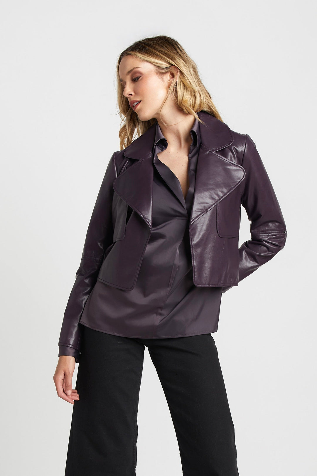 Ninon Short Vegan Leather Open Front Jacket