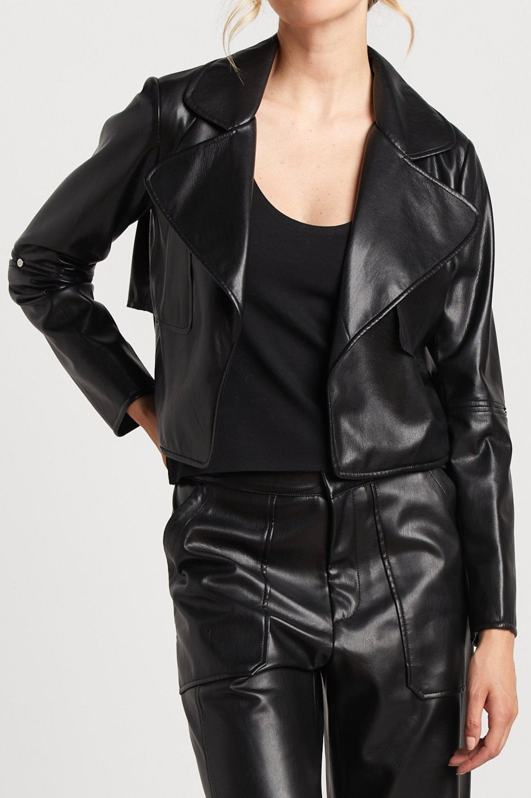 Ninon Short Vegan Leather Open Front Jacket