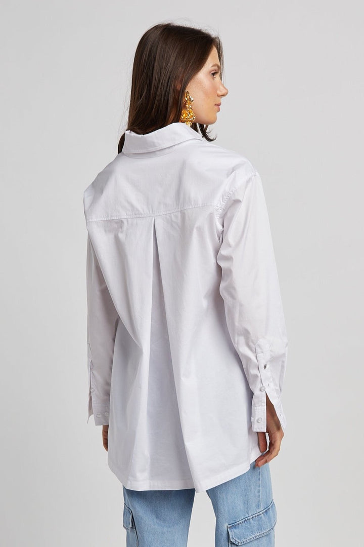 Nubia Button Down Stretch Shirt w/ High Low Hem