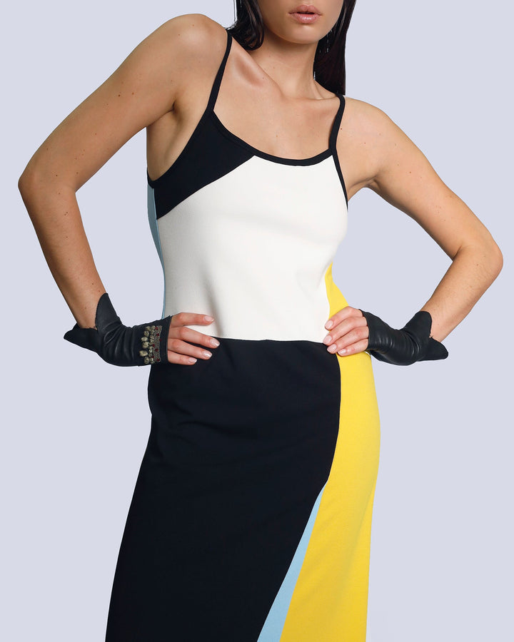 Maison Marie Saint Pierre | Dress | KAGAN | White | Black | Yellow | Light Blue | Umber