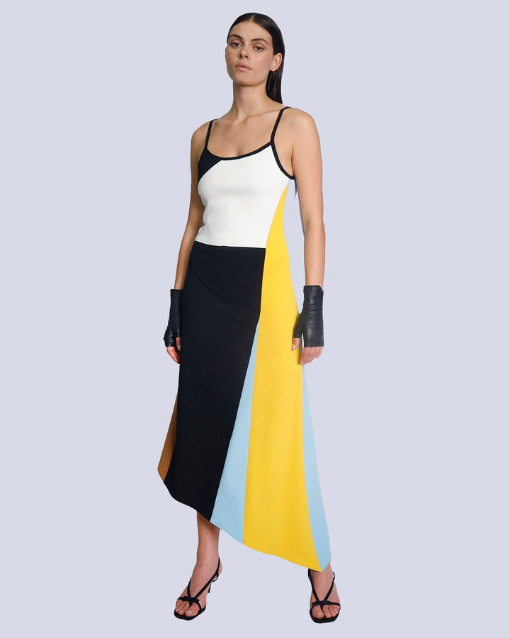 Maison Marie Saint Pierre | Dress | KAGAN | White | Black | Yellow | Light Blue | Umber