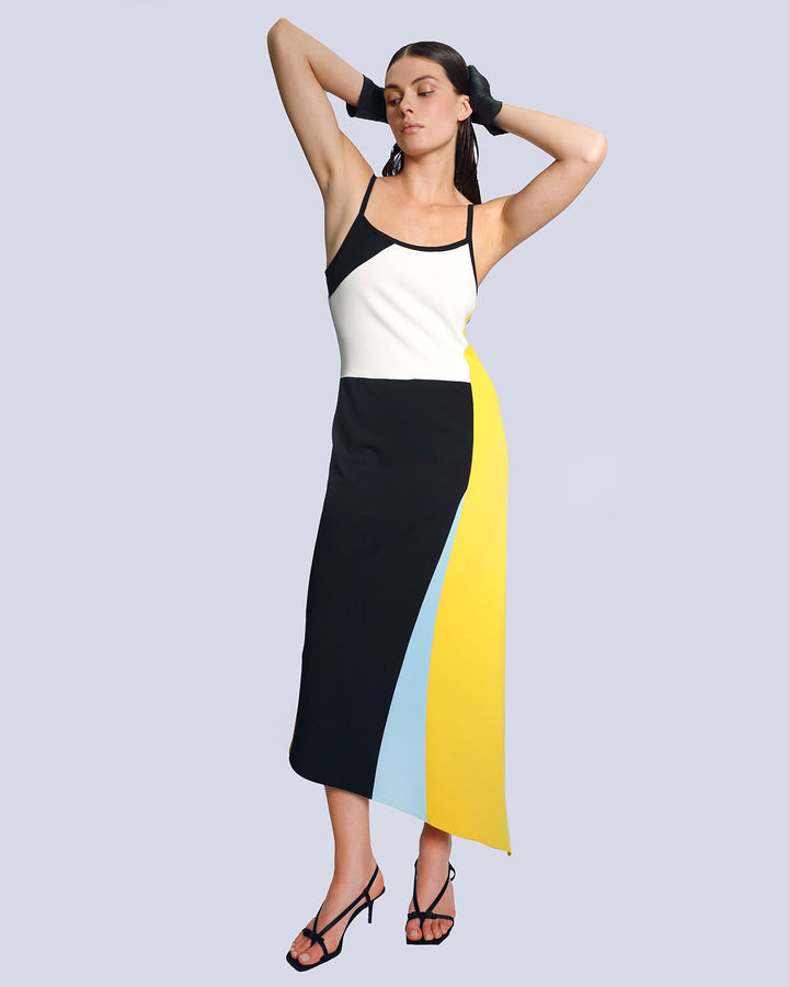 Maison Marie Saint Pierre | Dress | KAGAN | White | Black | Yellow | Light Blue | Umber