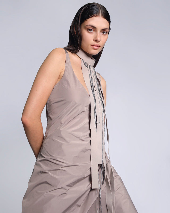 Maison Marie Saint Pierre | Dress | KAROL | Taupe | Smoke | Necklace | ELLE | Fog