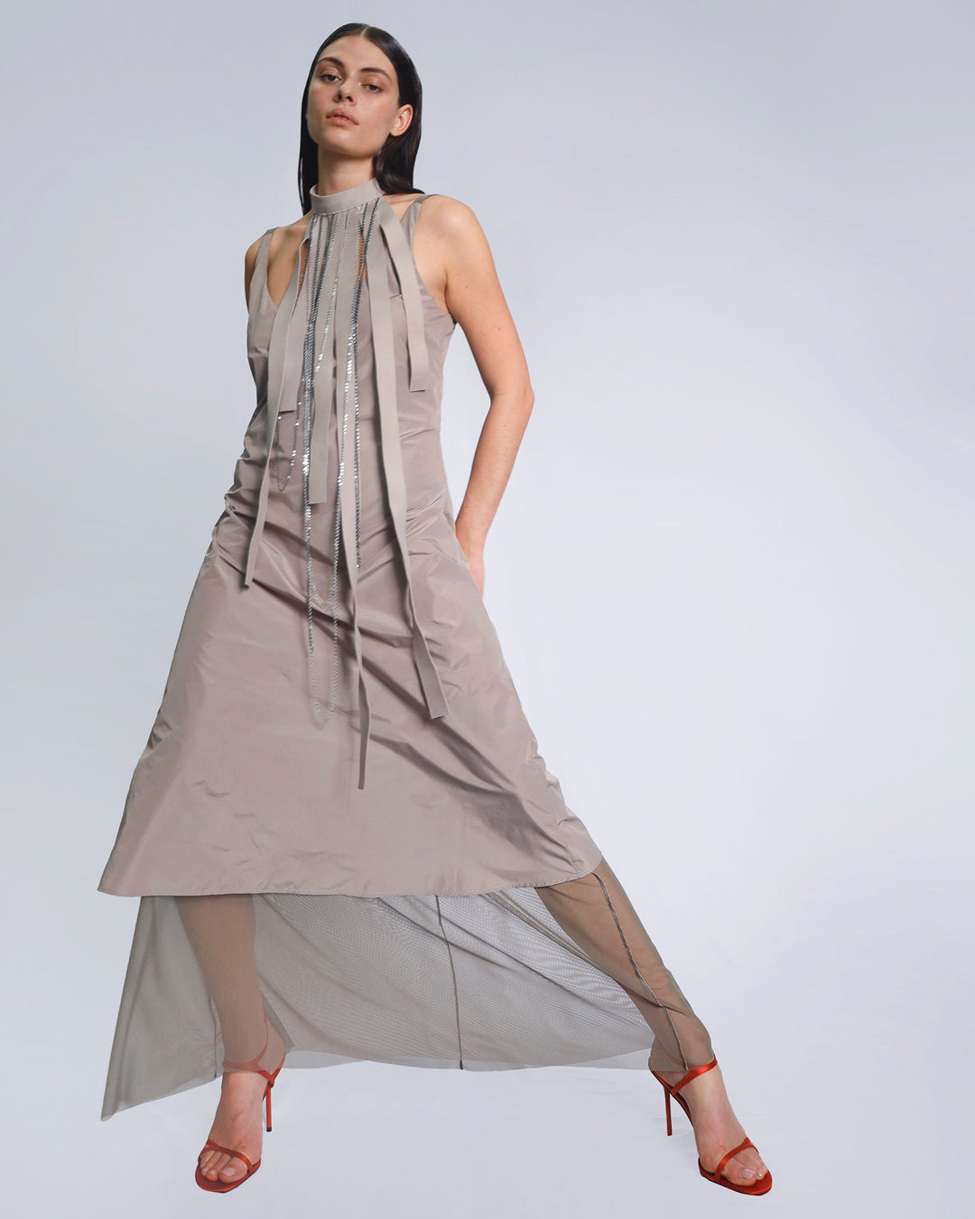 Maison Marie Saint Pierre | Dress | KAROL | Taupe | Smoke | Necklace | ELLE | Fog