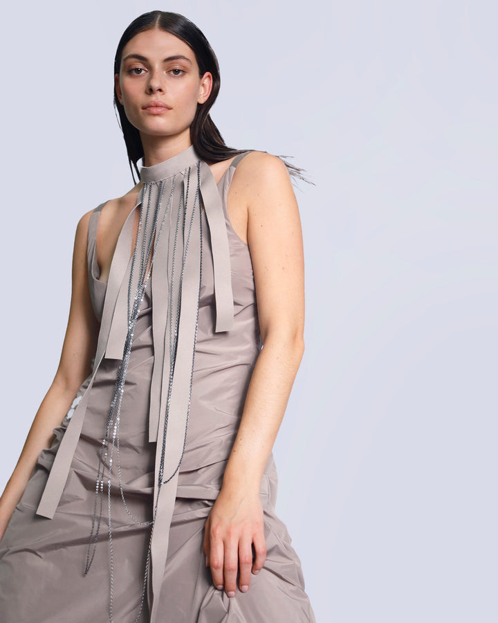 Maison Marie Saint Pierre | Dress | KAROL | Taupe | Smoke | Necklace | ELLE | Fog