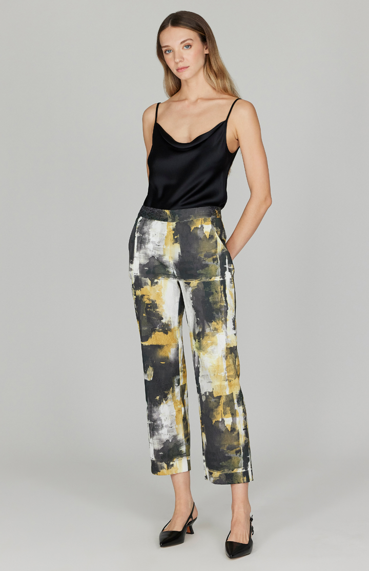 Abstraction Stretch Jacquard Straight Leg Pant w/ Back Zip