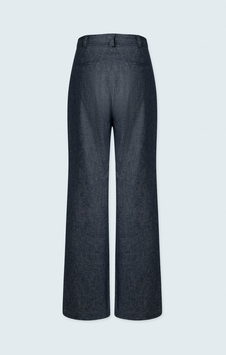 Denim wide leg pant with pintuck