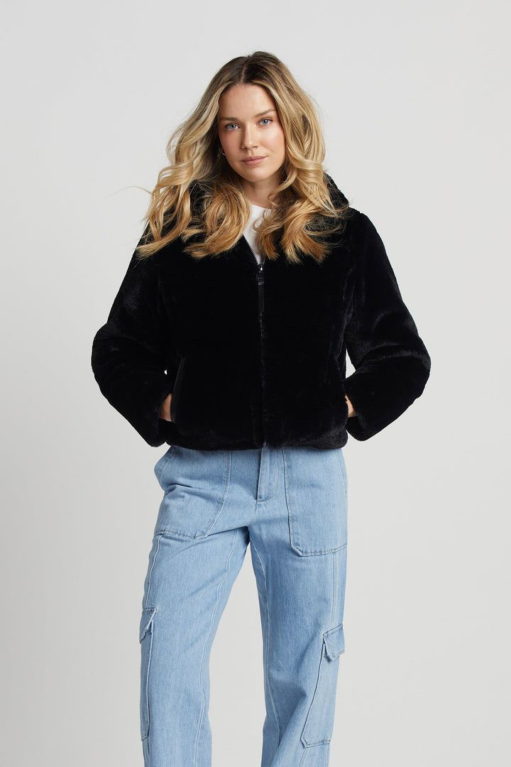 Scout Short Pile Down Hooded Faux Fur Jacket