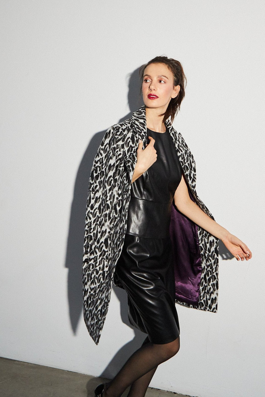 Sienna mid Length Leopard Coat w/ Piped Pockets