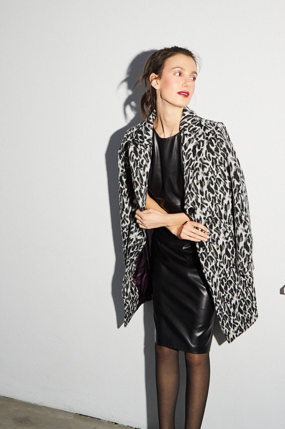 Sienna mid Length Leopard Coat w/ Piped Pockets