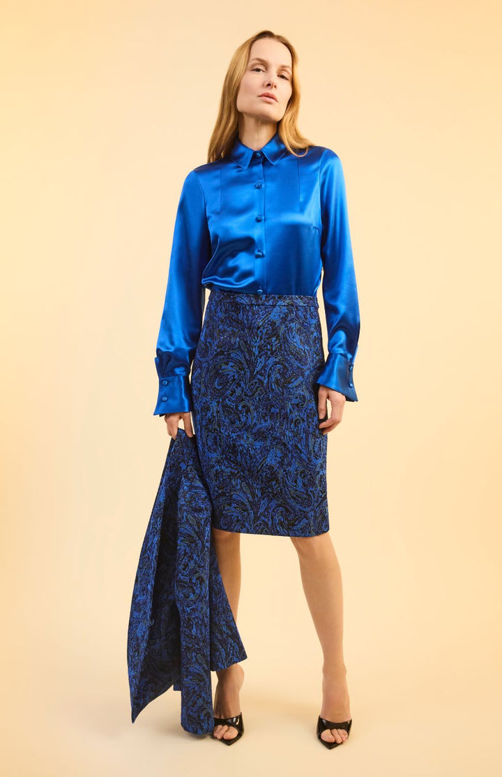 PREORDER Paisley Stretch Jacquard Narrow Skirt w/ Back Kick Pleat