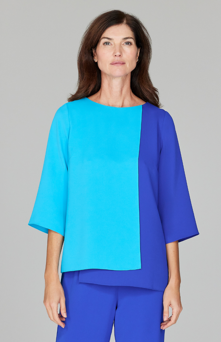 Color Block Lustrous Crepe Double Layer Tunic