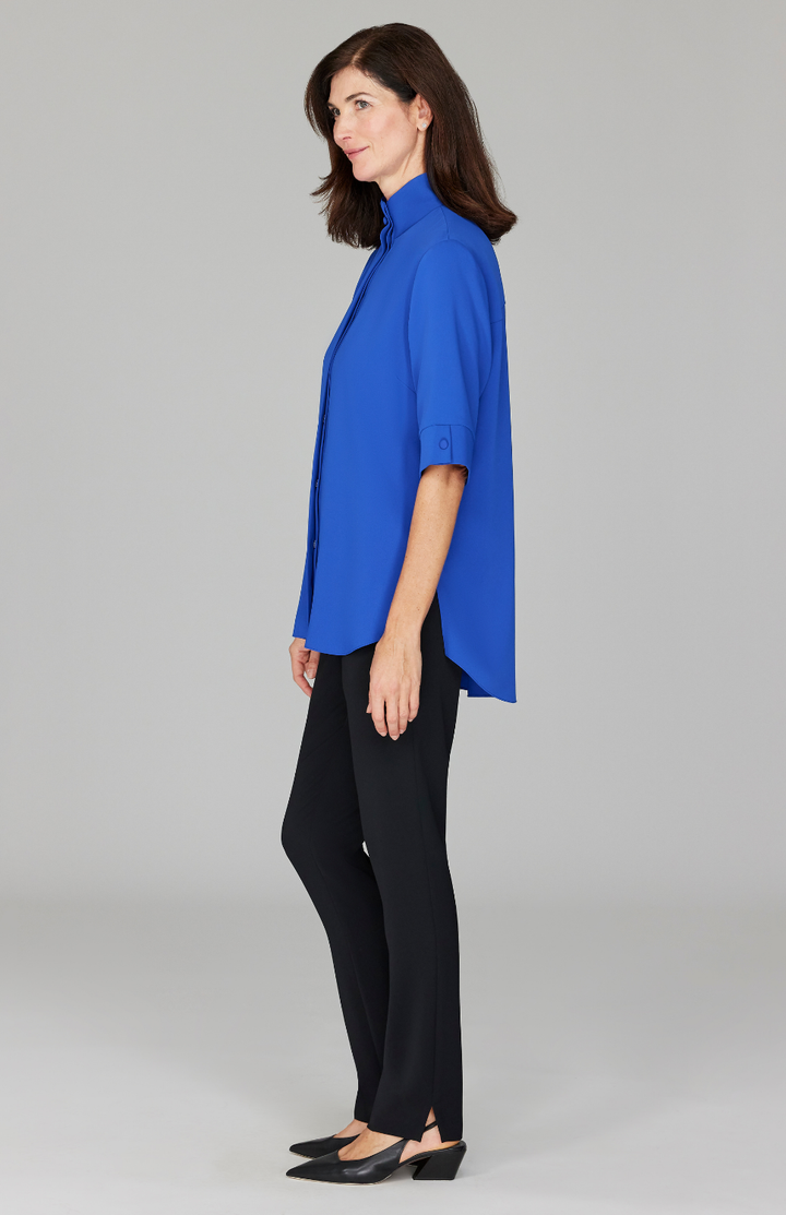 Lustrous Crepe Mandarin Collar Button Down Tunic