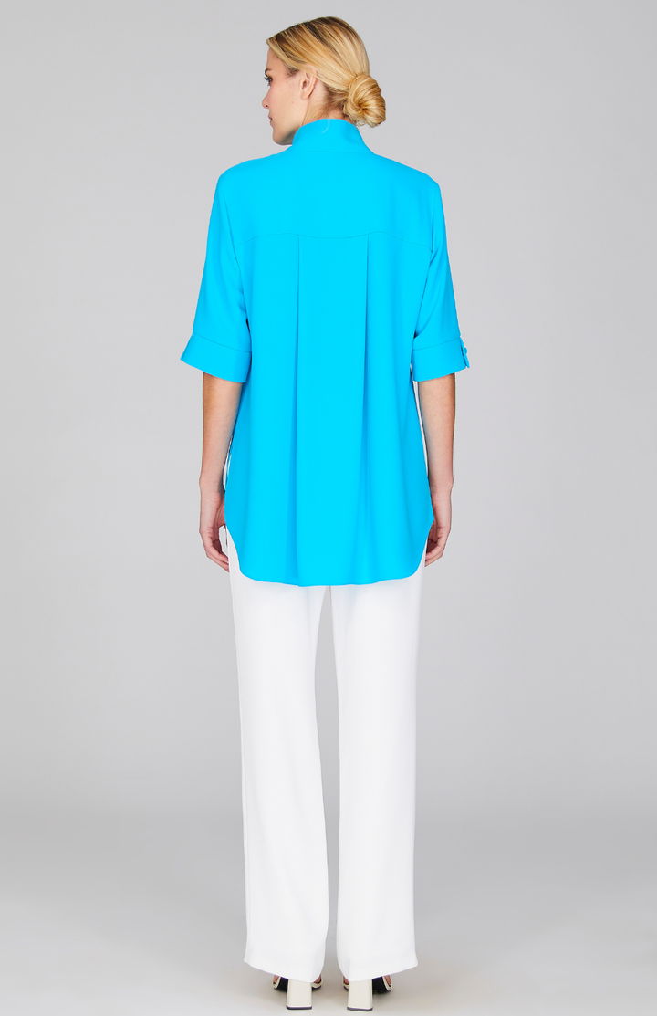 Lustrous Crepe Mandarin Collar Button Down Tunic