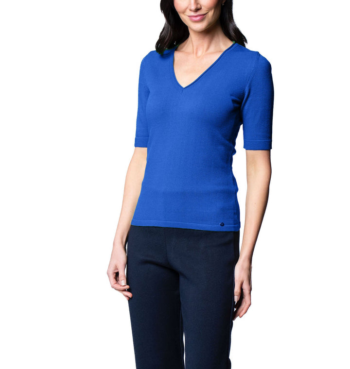 Veneta Short Sleeve V-Neck Top, Royal Blue