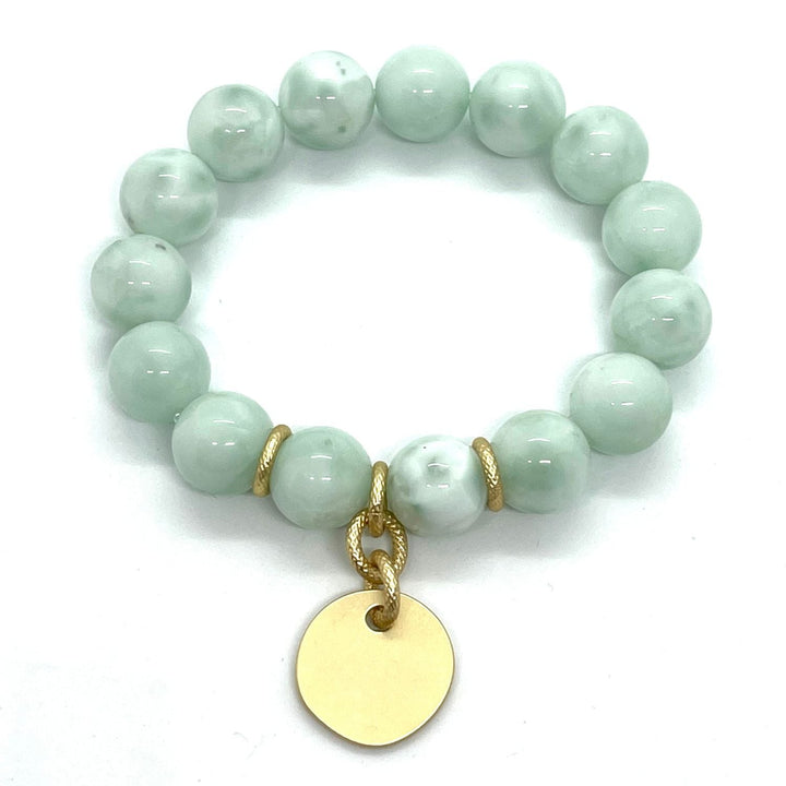 Angelite Stretch Bracelet With Matte Gold Charm