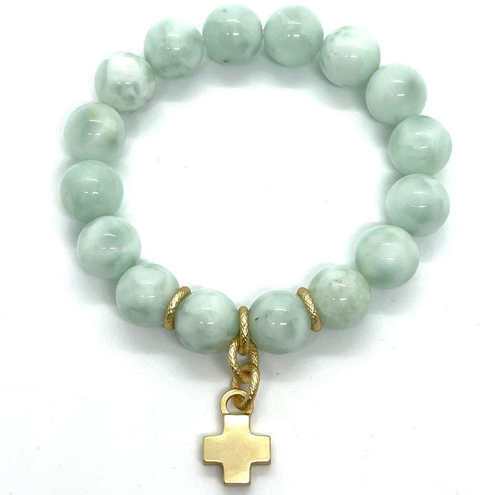 Angelite Stretch Bracelet With Matte Gold Cross