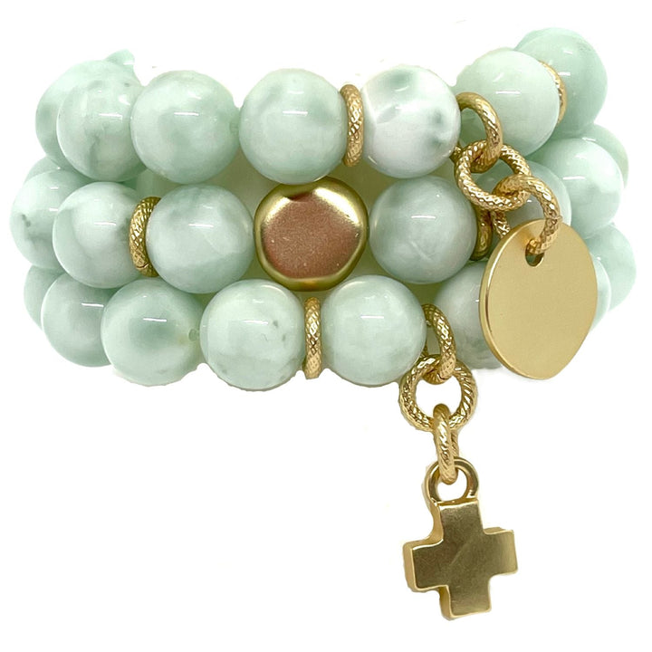 Angelite Stretch Bracelet With Matte Gold Charm