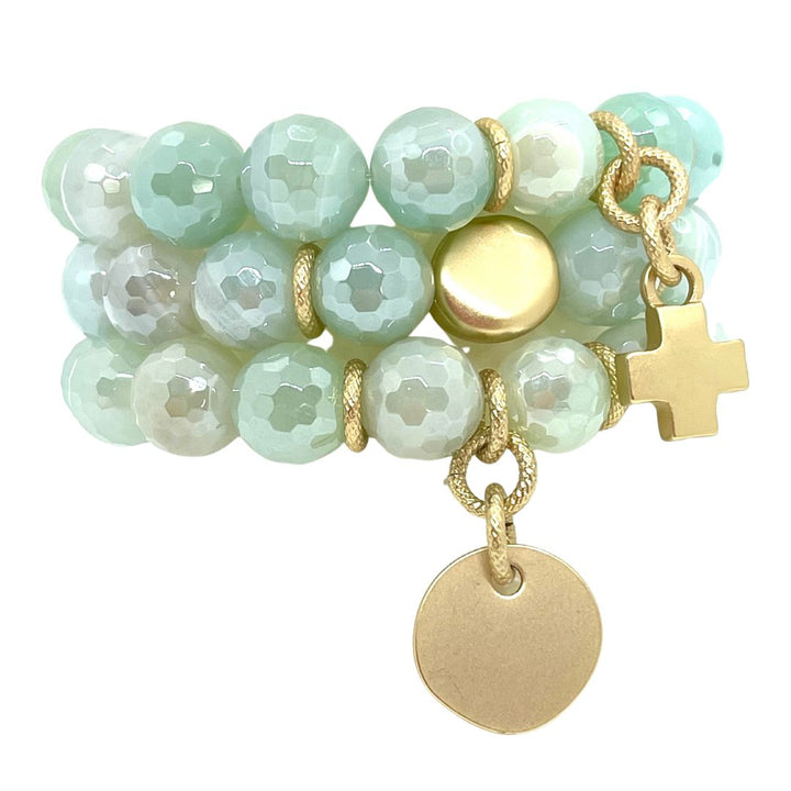 Aqua Glazed Agate Stretch Bracelet