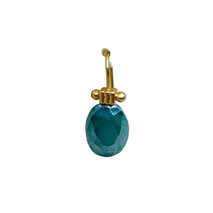 Matte Gold Aqua Velvet Oval Crystal Column Top Earring