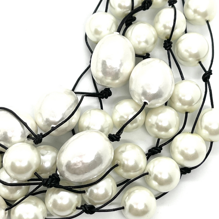 Cotton And Glass Pearl Multi Strand Necklace