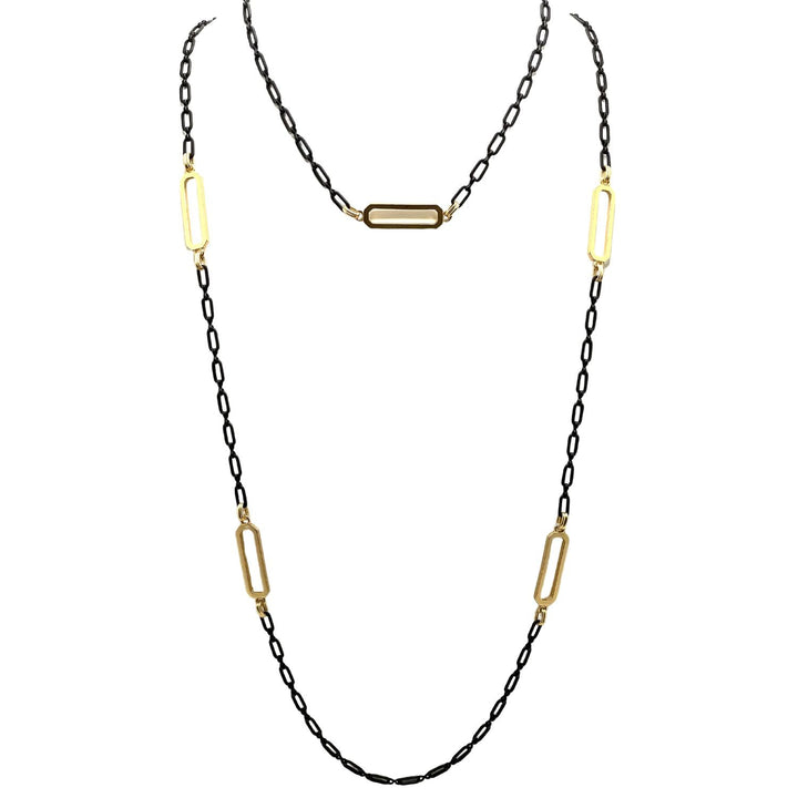 Matte Gold with Matte Black Station Layer Necklace