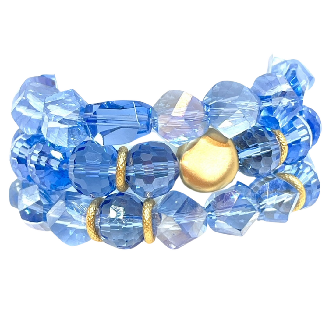 Blue Crystal Disco Ball Bracelet with Gold Nugget Accent