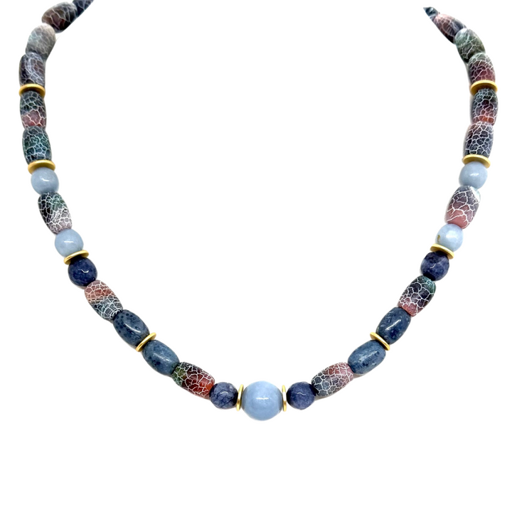 Blue Fire Agate And Blue Jade Beaded Necklace
