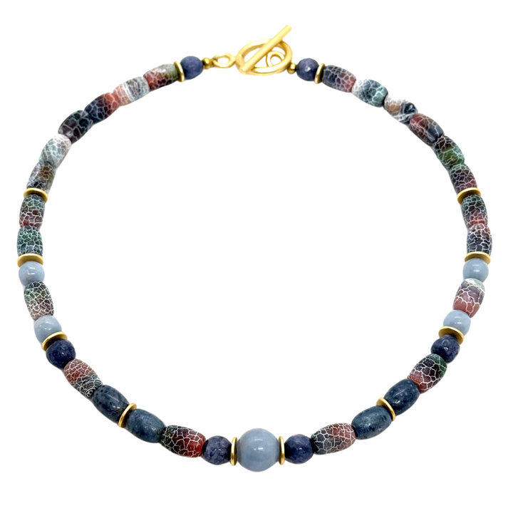 Blue Fire Agate And Blue Jade Beaded Necklace