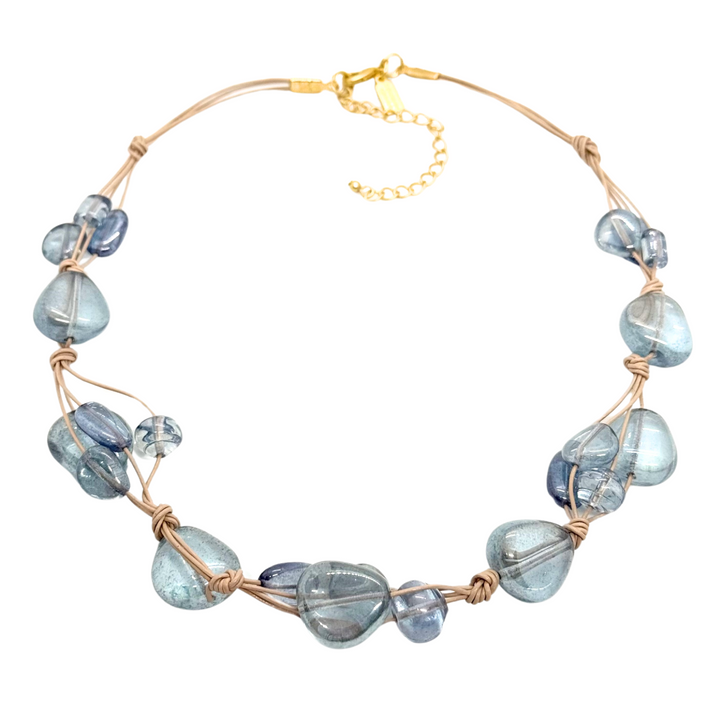 Blue Pressed Glass Woven Necklace