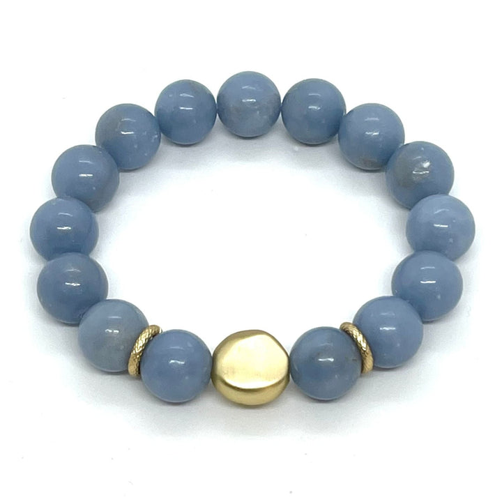 Blue Jade Bracelet With Matte Gold Nugget Accent