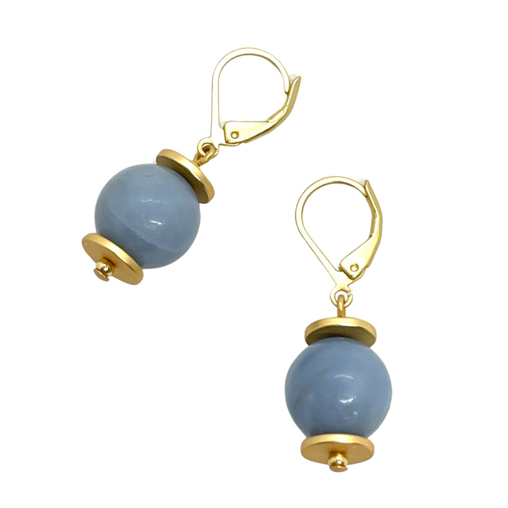 Blue Angelite and Matte Gold Earrings
