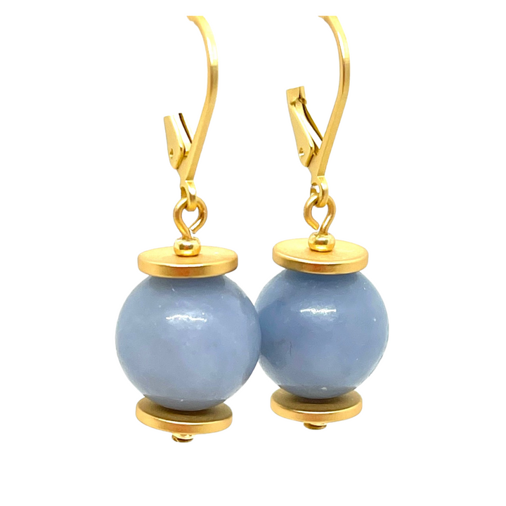 Blue Angelite and Matte Gold Earrings