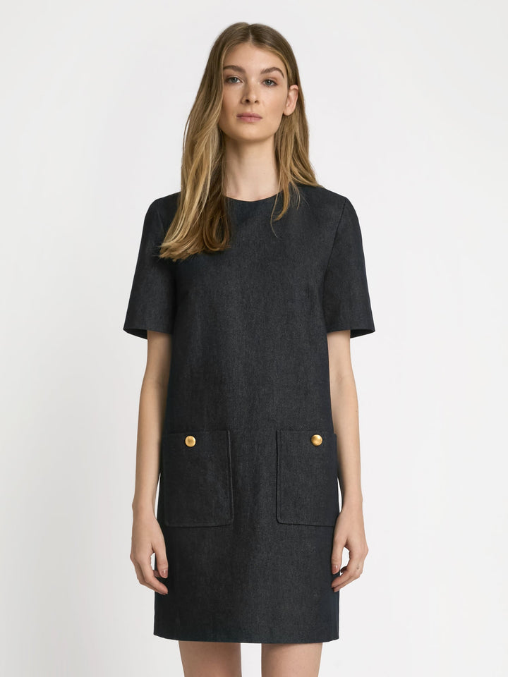 Stretch denim shift dress