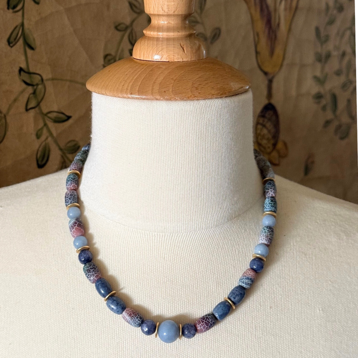 Blue Fire Agate And Blue Jade Beaded Necklace