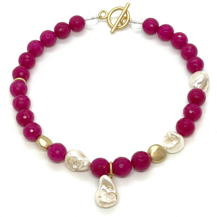 Baroque Pearl And 14mm Fuschia Jade Limited Edition Necklace