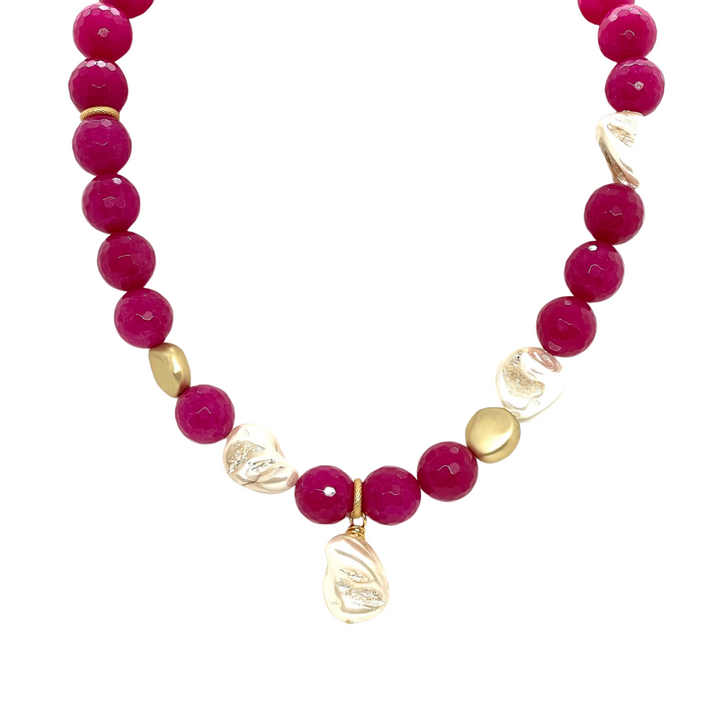 Baroque Pearl And 14mm Fuschia Jade Limited Edition Necklace