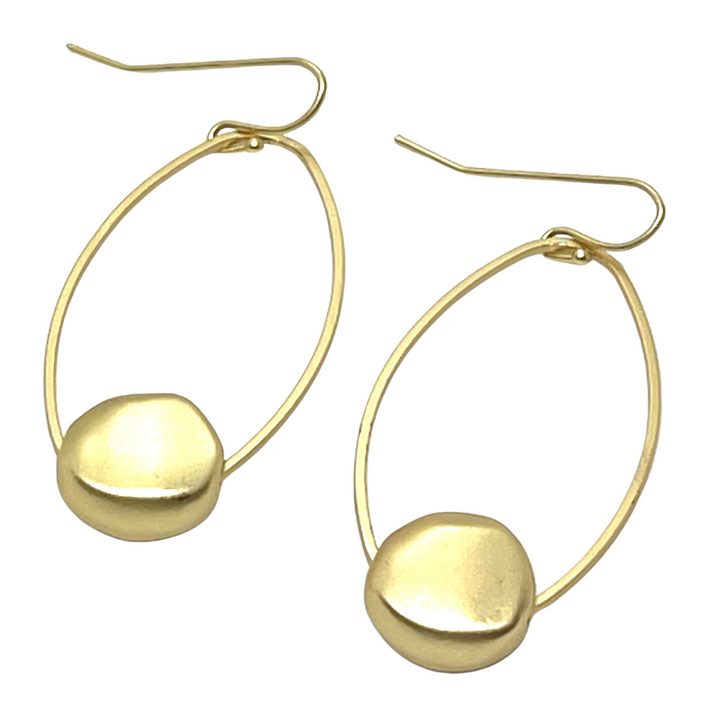 Matte Gold Flat Nugget Inset Oval Earrings