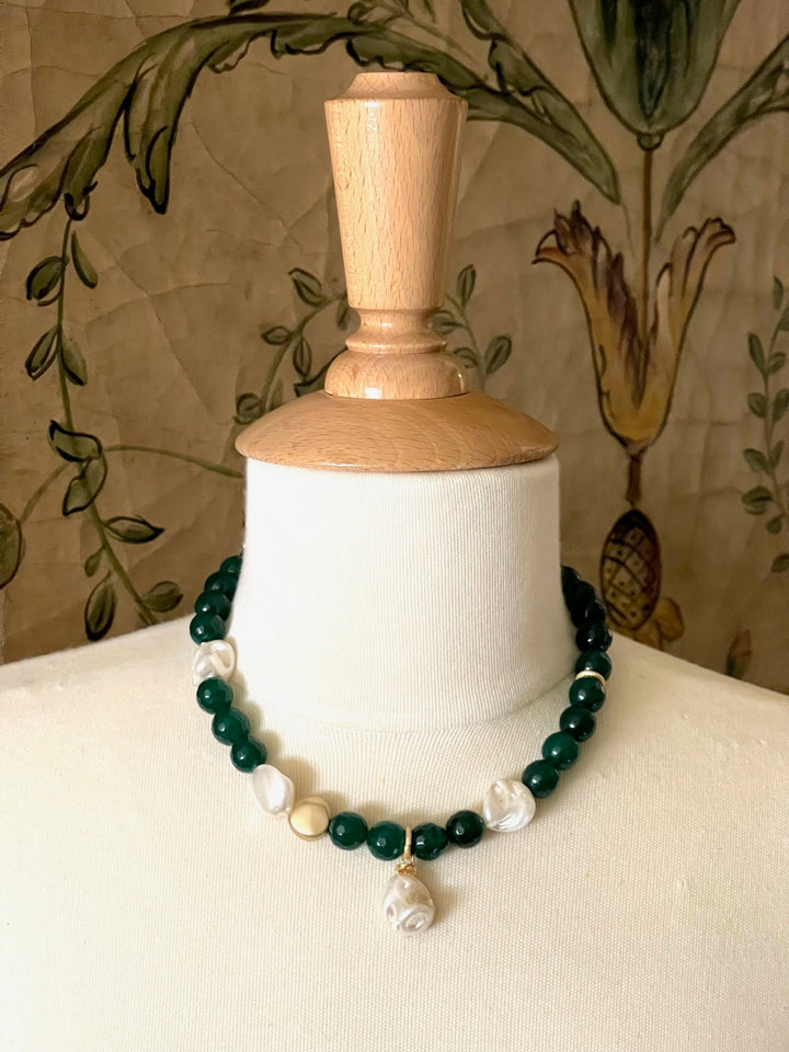 Baroque Pearl And 14mm Green Jade Limited Edition Necklace