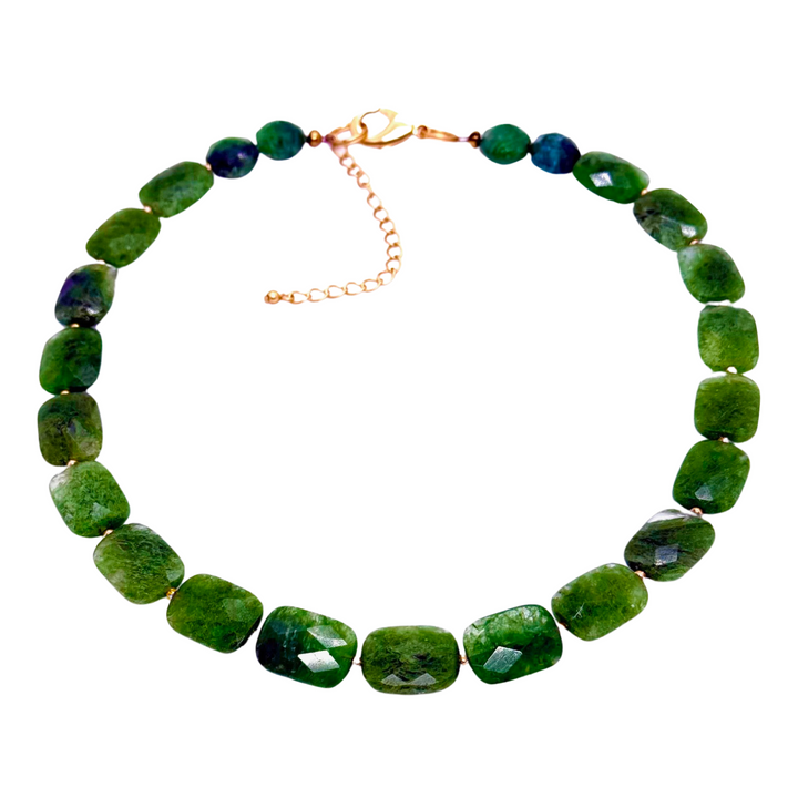 Green Moss Agate Necklace With Gold Accent Beads