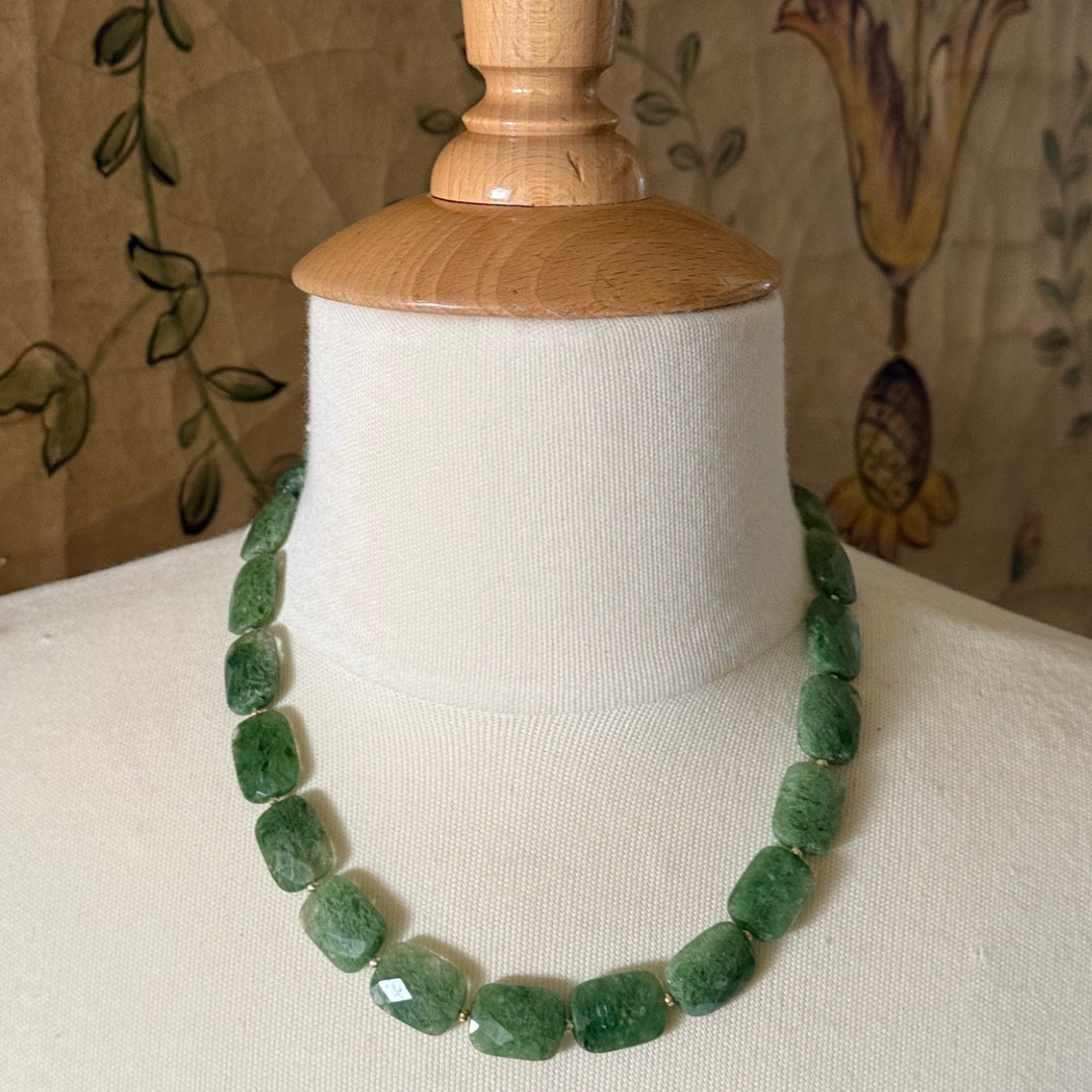 Green Moss Agate Necklace With Gold Accent Beads