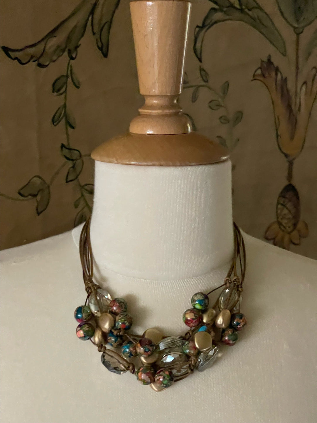 Confetti Jasper and Champagne Crystal Torsade Necklace