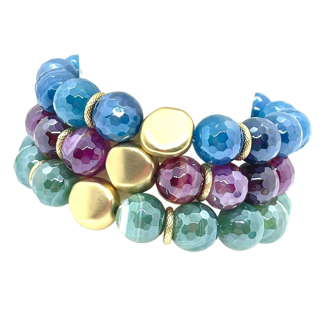 Magenta Jade Stretch Bracelet With Matte Gold Nugget