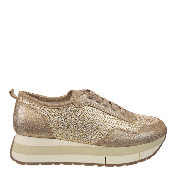 NAKED FEET - KINETIC in GOLD RAFFIA Platform Sneakers