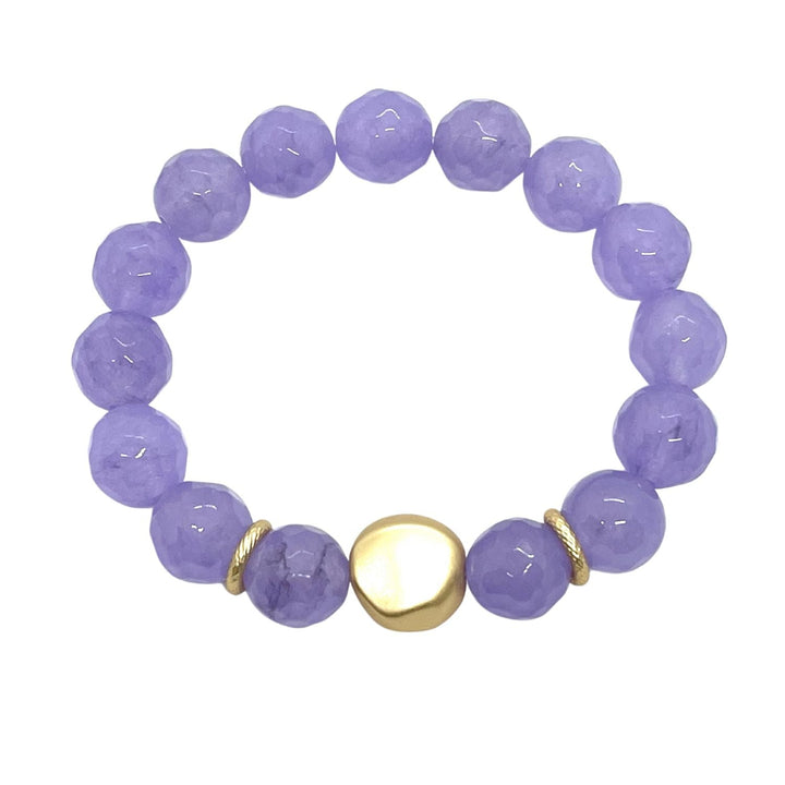 Lavender Jade Stretch Bracelet With Matte Gold Nugget