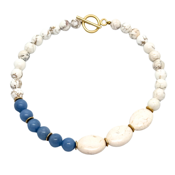 White Magnesite And Blue Jade Necklace
