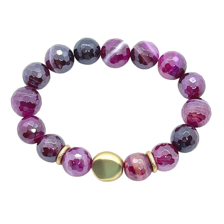 Magenta Jade Stretch Bracelet With Matte Gold Nugget